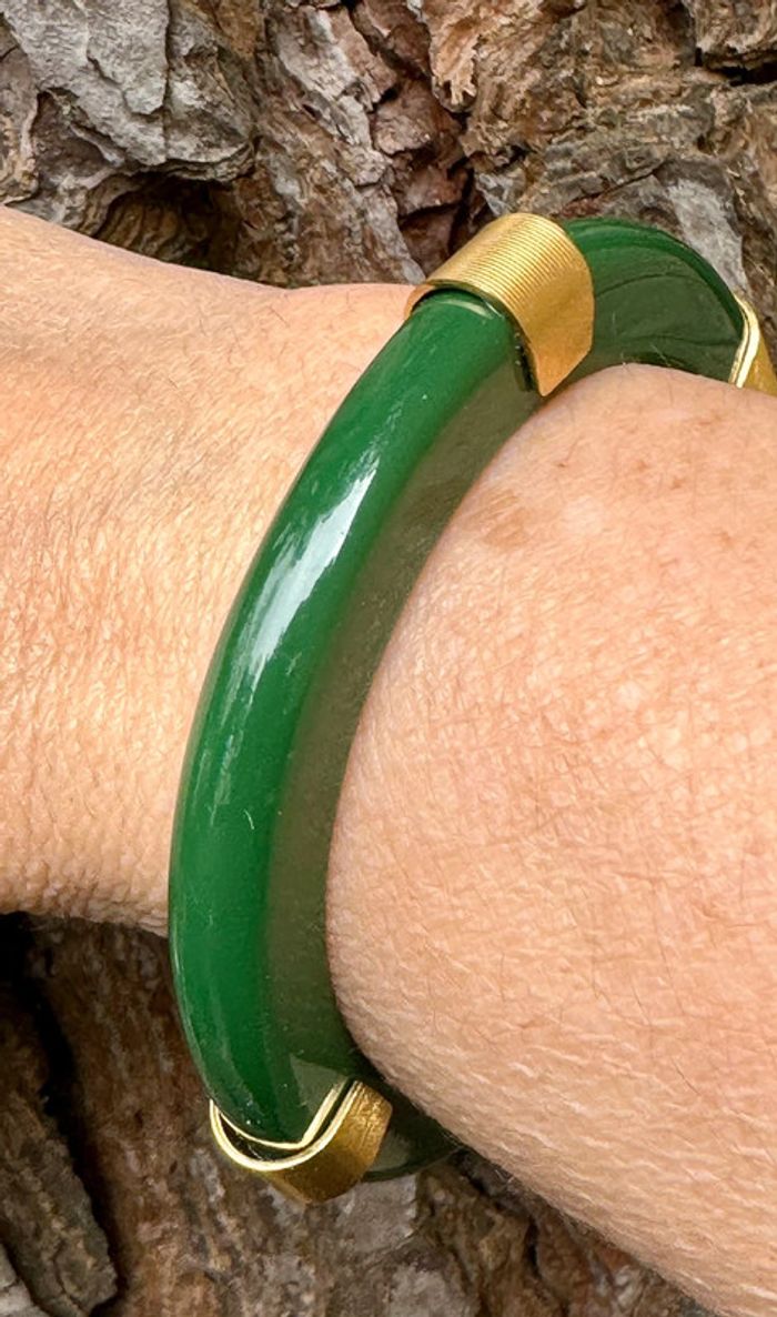 Jonc plat épais résine verte et acier inoxydable or 6,5 cm de diamètre mile Mila - photo numéro 7