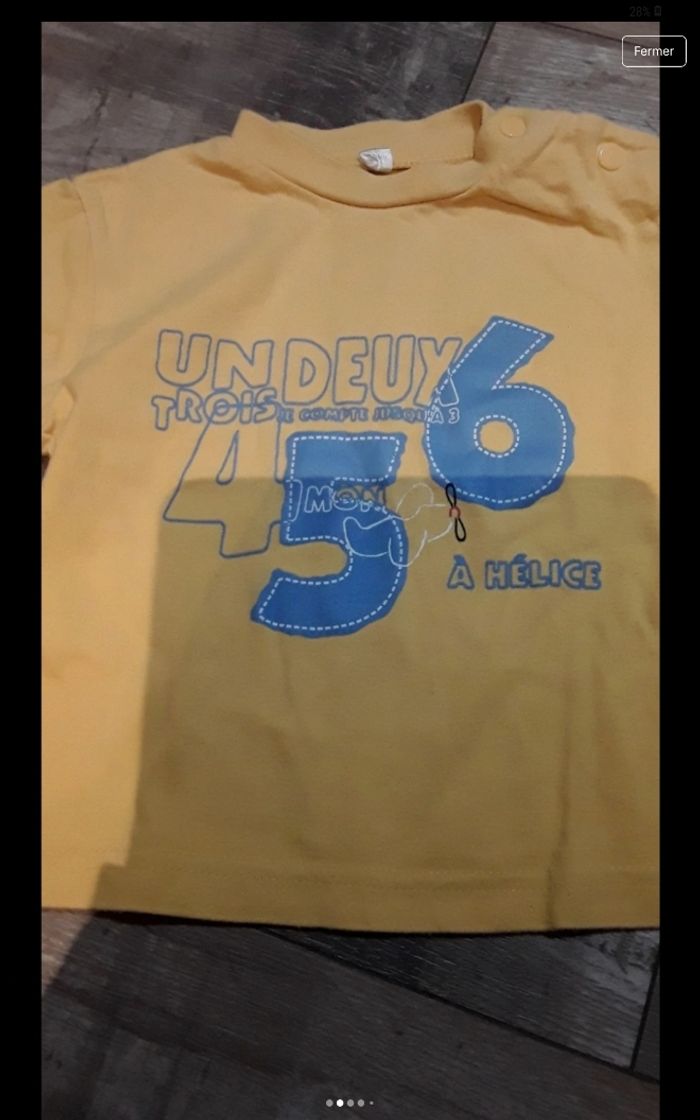 Tee shirt manche longue jaune écriture bleu - photo numéro 2