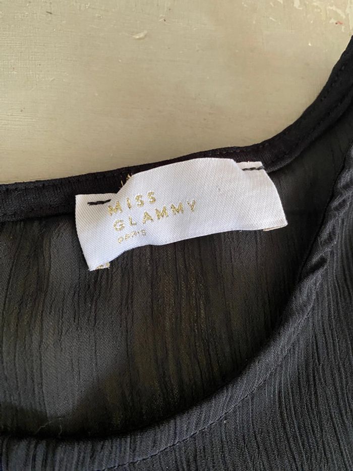Blouse Miss Glammy Paris noire avec broderies fleurs multicolores taille 40 - photo numéro 8
