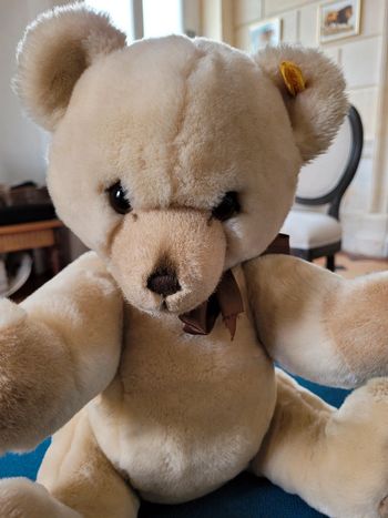 Grand Ours collection articulé Steiff 45cm beige miel noeud marron peluche traditionnelle