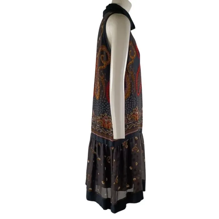 Robe Marron motif cashemire en voile avec doublure col roulé - Robe sans manches Taille M A1117 - photo numéro 7