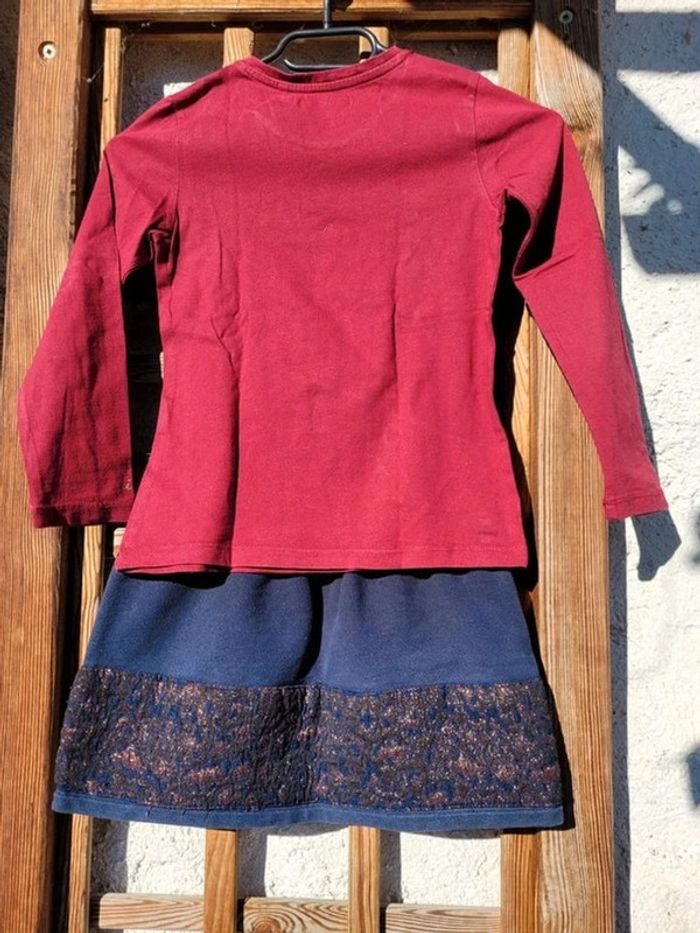 IKKS ensemble 3 pièces, jupe molleton+ haut manches longues et sweat court bordeaux et doré, 6 ans - photo numéro 3