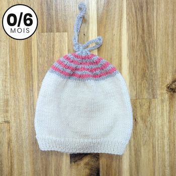Bonnet en laine tricoté main bébé 0-6 mois