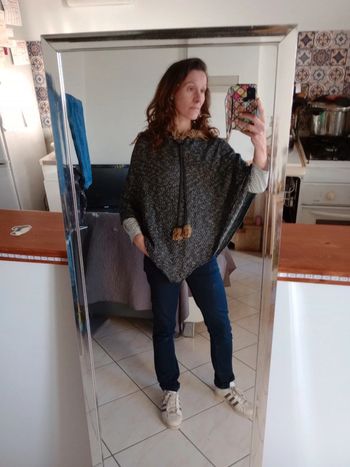 Poncho femme taille unique noir chiné c55