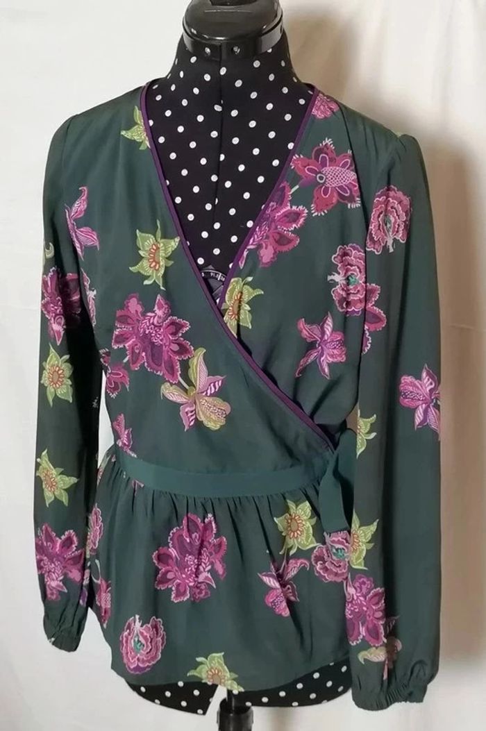 Top haut cache-coeur vert bouteille violet B.Young - photo numéro 5