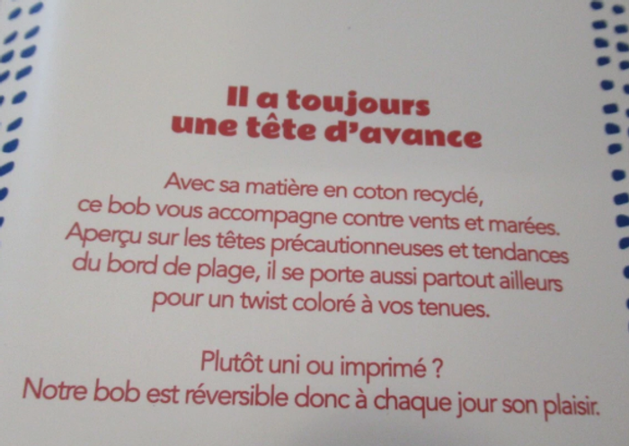 Chapeau bob femme réversible style Ipanema coton recyclé My little box Neuf - photo numéro 3