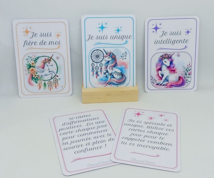 Cartes d'affirmations positives Licorne