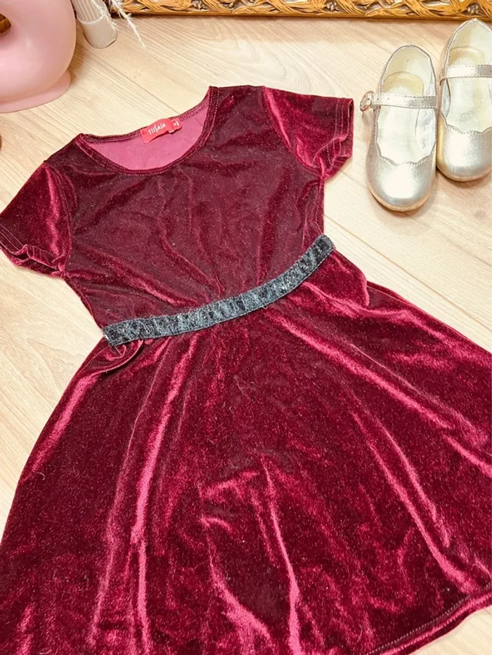 Taille 4 ans robe de fête fille Tissaia bordeaux et noire * velours * 🩷 - photo numéro 4