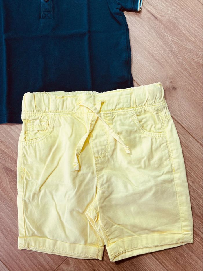 Taille 2 ans ensemble 2p été garçon TAO bleu marine et jaune * mini monsieur * 💙 - photo numéro 4