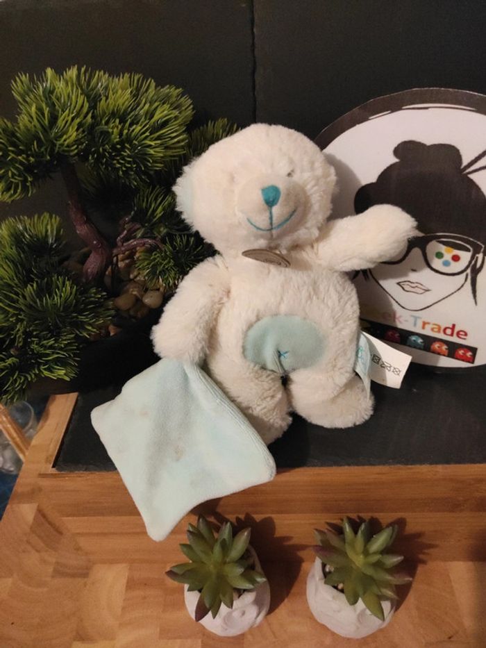 Doudou Ours Blanc Baby Nat' BN743 Pantin Plush Mouchoir Plat #geektradedoudou - photo numéro 2