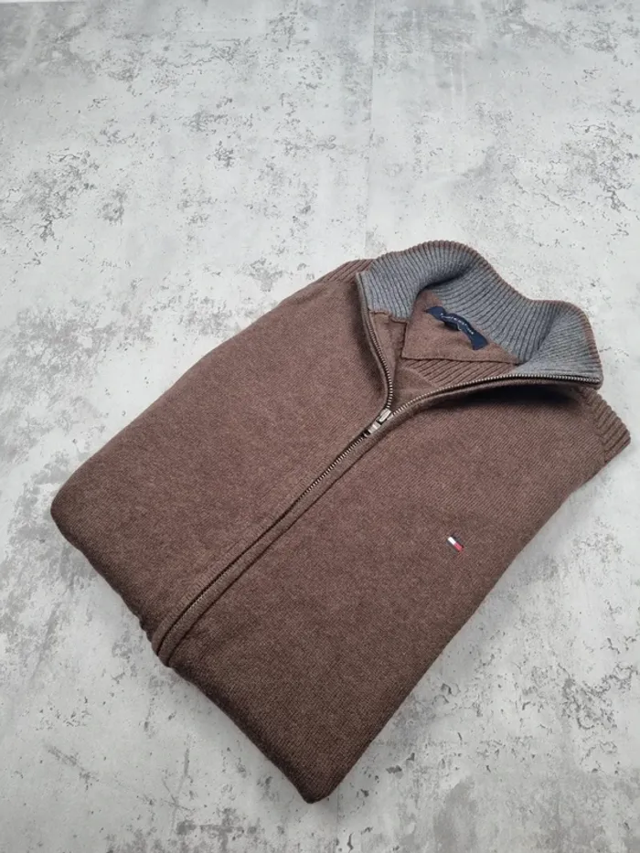 Pull zippé Tommy Hilfiger marron L Hommes (mesures en photos)