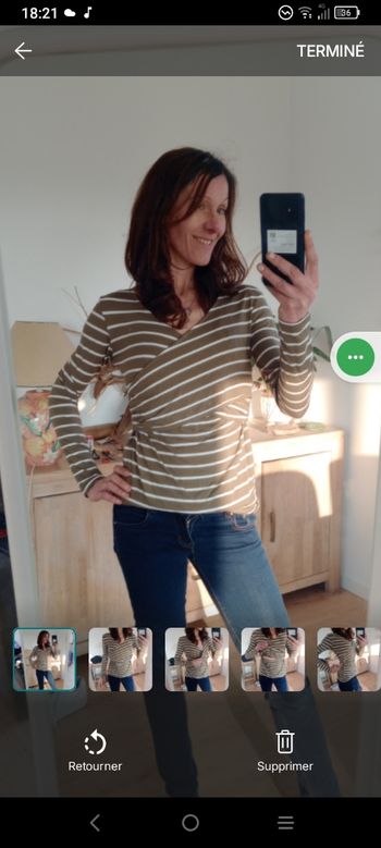 Top femme 36 rayé marron et blanche c74