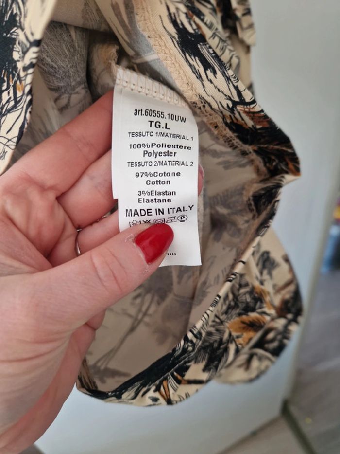 Combishort femme été habillé beige motif palmier ceinture taille L neuf sans étiquette much money - photo numéro 4