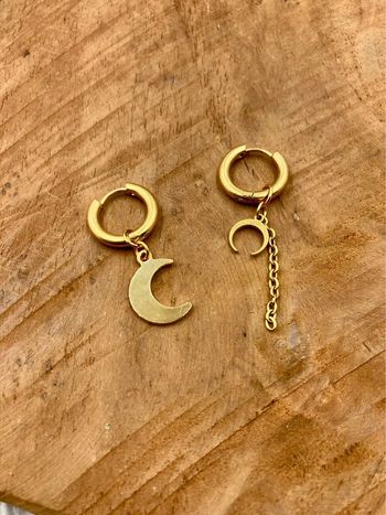 Boucles d’oreilles petites créoles breloques chaînes acier inoxydable lunes