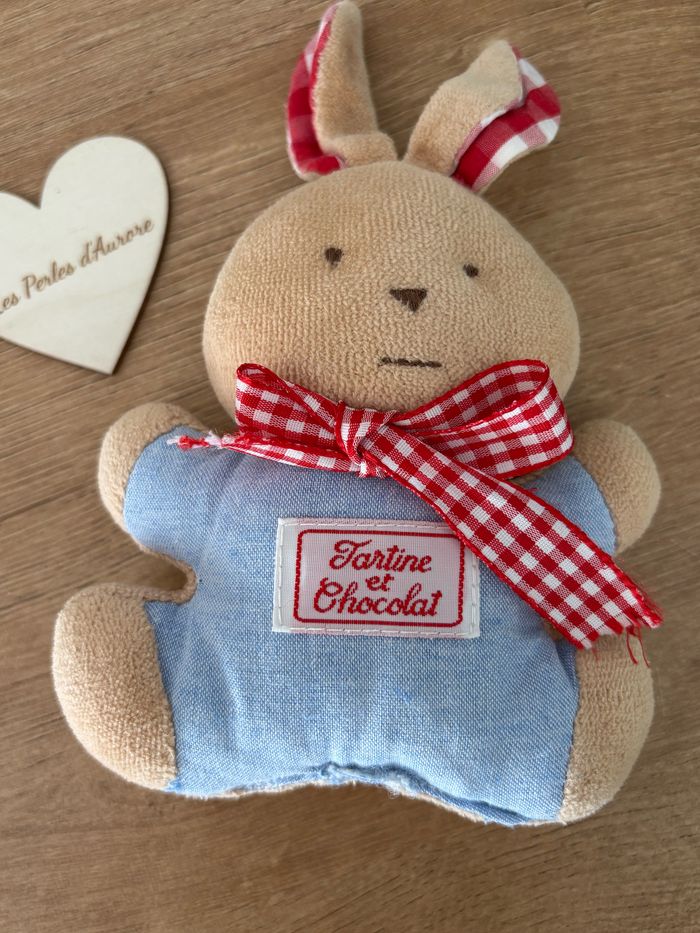 Peluche vintage tartine et chocolat lapin beige - photo numéro 2