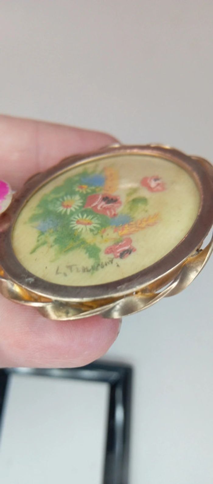 Broche ancienne peinture miniature signée - photo numéro 6