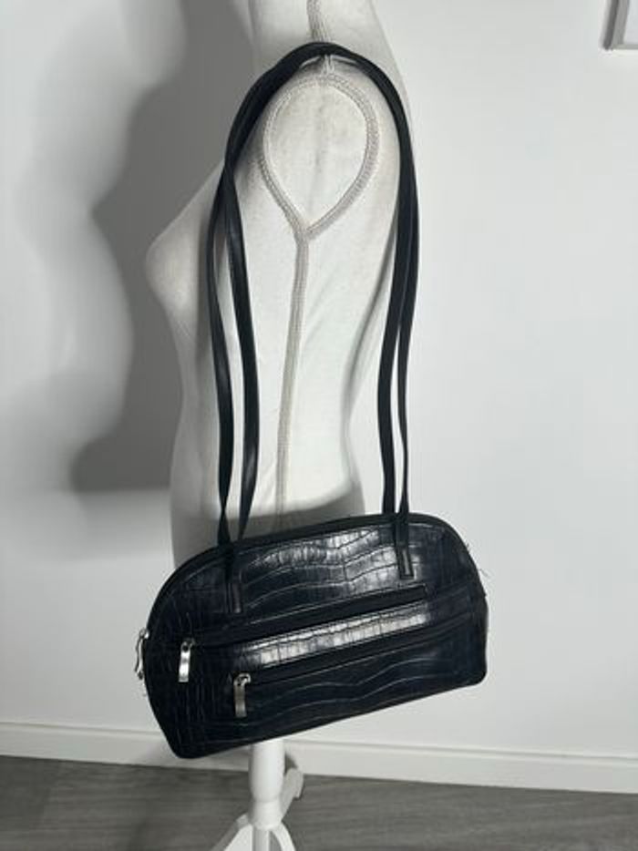 Sac à main baguette noir en cuir véritable Vintage - photo numéro 5