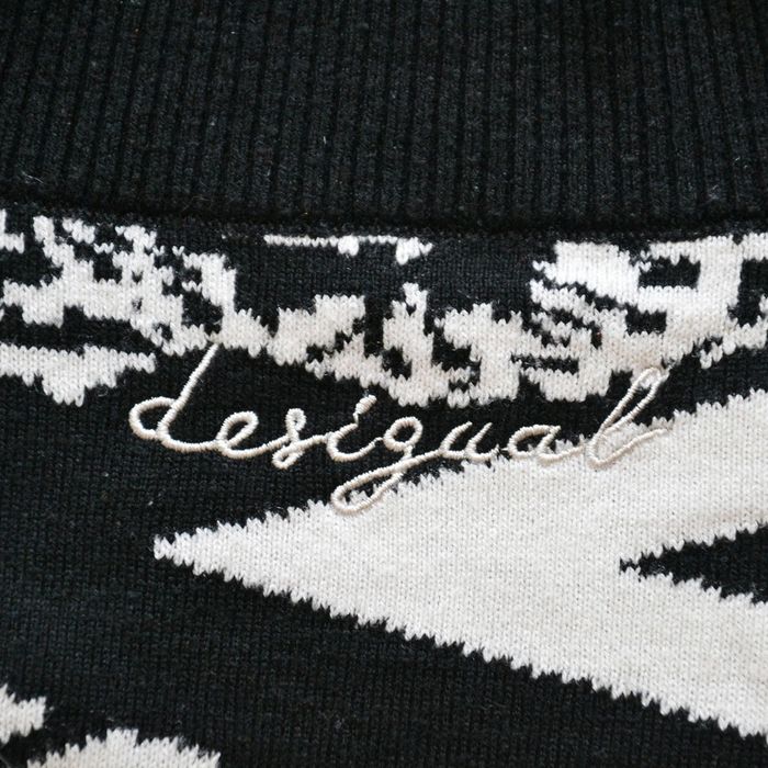 Desigual Pull Acrylique Col évasé Noir et Blanc Femme Exclusive Collection Vintage (Taille S) - photo numéro 5