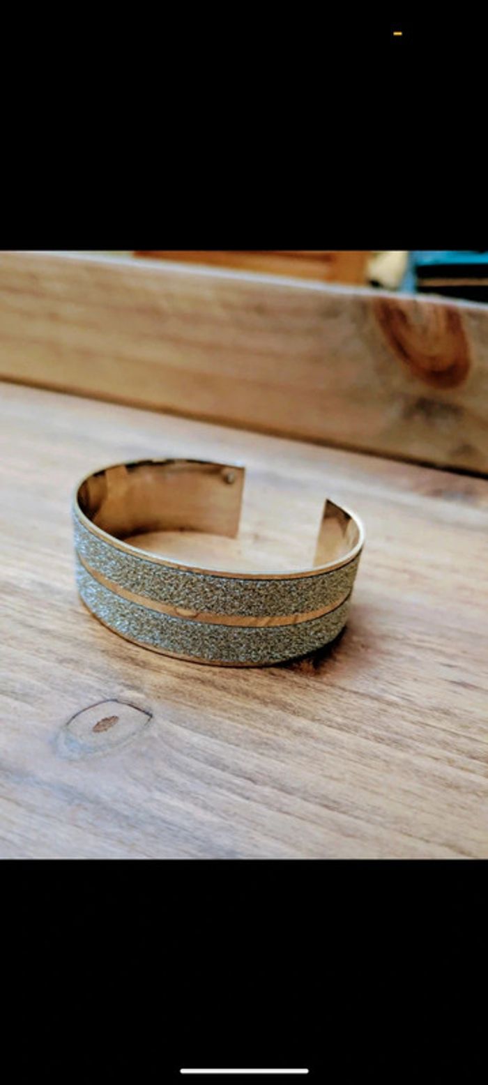 Bracelet rigide en couleur argenté pailleté jonc - photo numéro 2