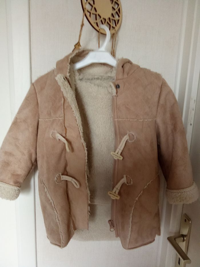 Manteau Verbaudet fille 2 ans, 24 mois, Daim, doublure amovible, beige, blanc, chaud - photo numéro 3