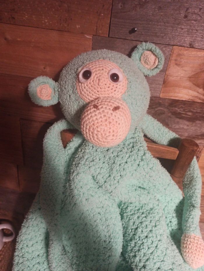 peluche plaid singe tricot fait main tbe - photo numéro 2