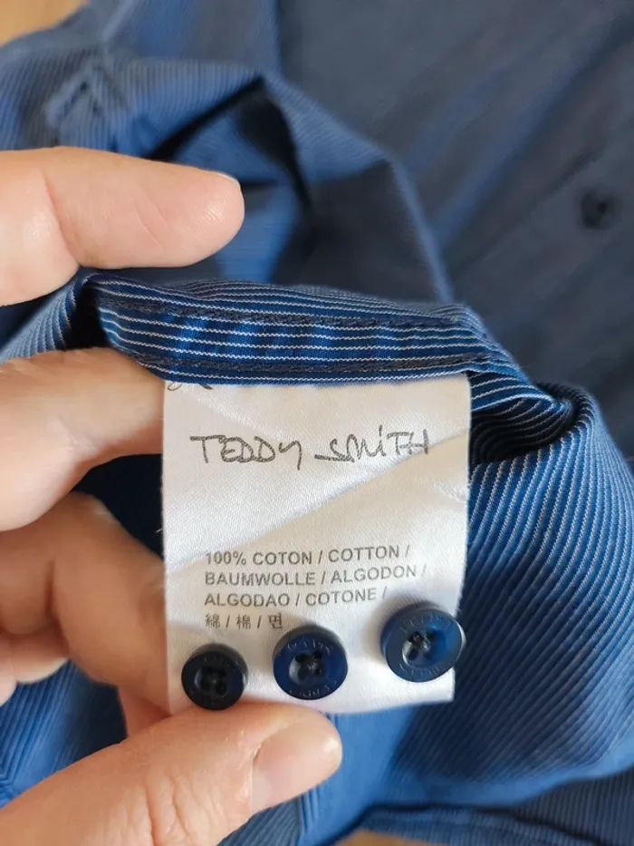 chemises manches longues Teddy Smith taille S en excellent état bleue et blanche rayures - photo numéro 5