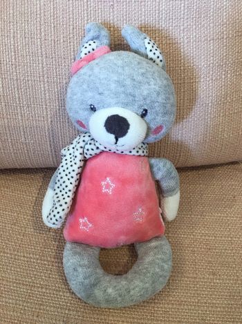 Hochet en tissu lapin rose gris blanc bébé fille Boutique Indépendante