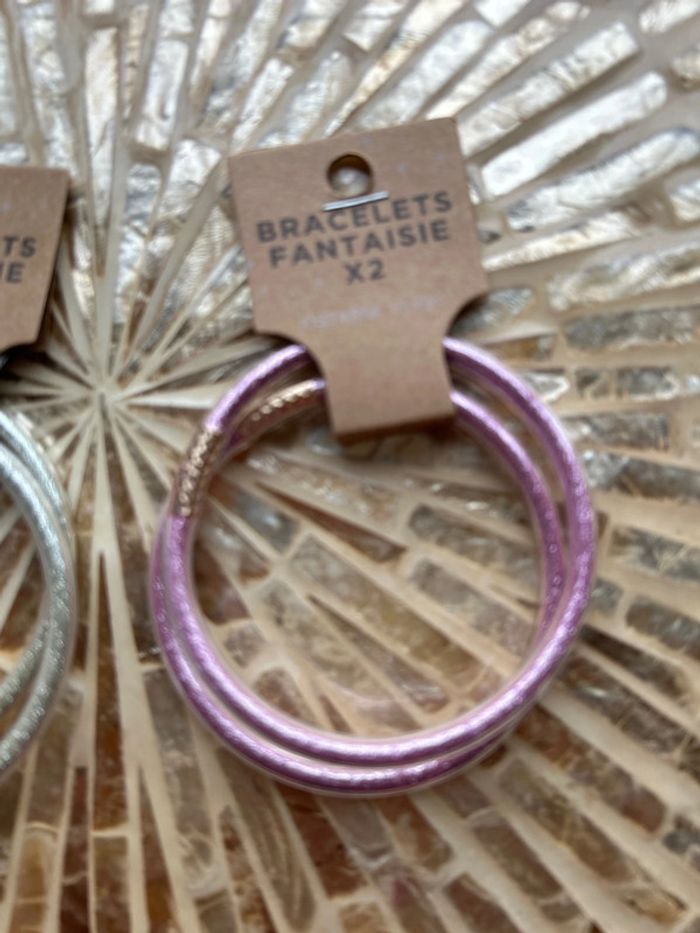 Lot de 4 bracelets fantaisie rose et doré pailletée - photo numéro 3