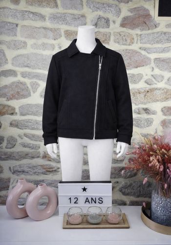 Veste motard en feutre noir Fille taille 12 ans marque Kiabi 🦜