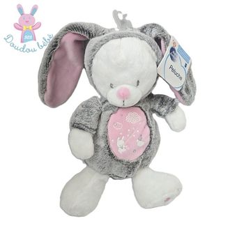 Doudou Ours déguisé en Lapin gris rose MOTS D'ENFANTS