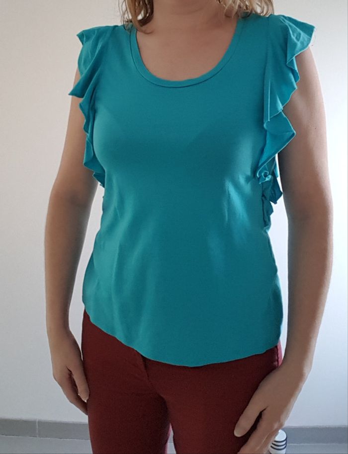T shirt turquoise cache cache taille 1 - photo numéro 4