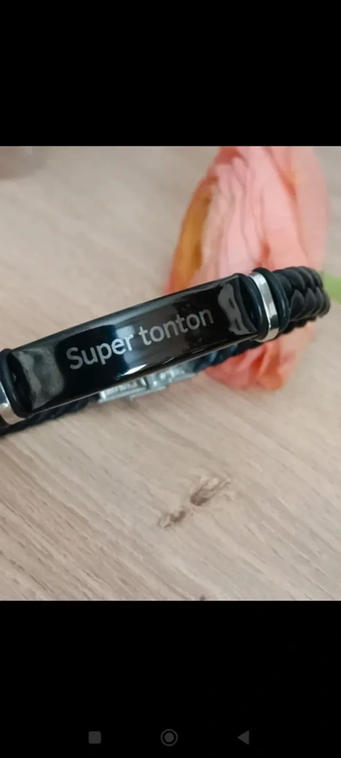 Bracelet homme cuir noir cadeau tonton - photo numéro 2