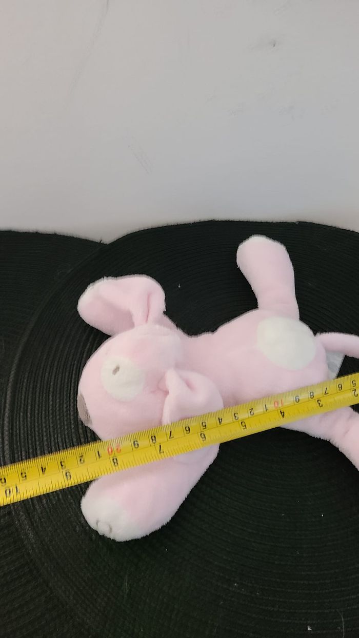 Doudou Chien OBAIBI OKAIDI rose blanc cocard L 22 cm - photo numéro 4