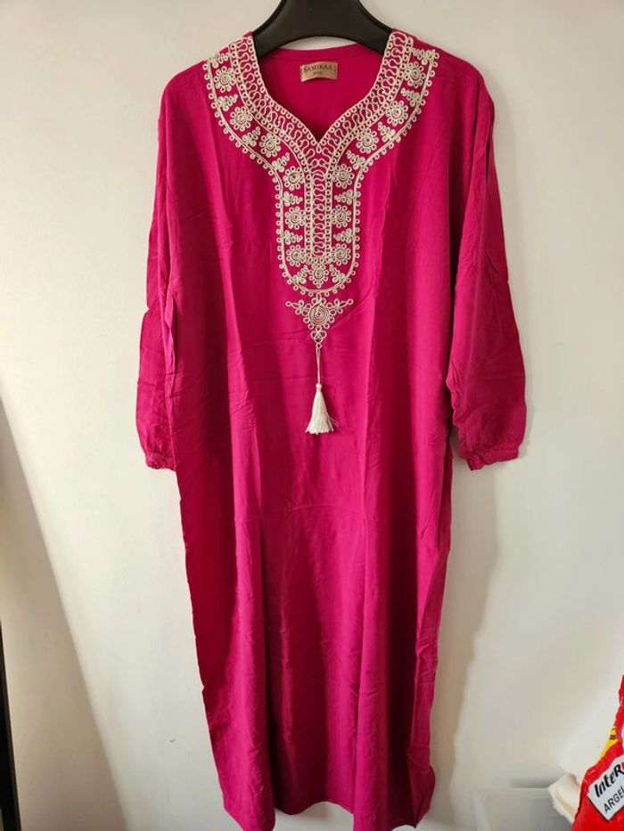 Djellaba femme rose et doré manche longue taille XXXL Neuf