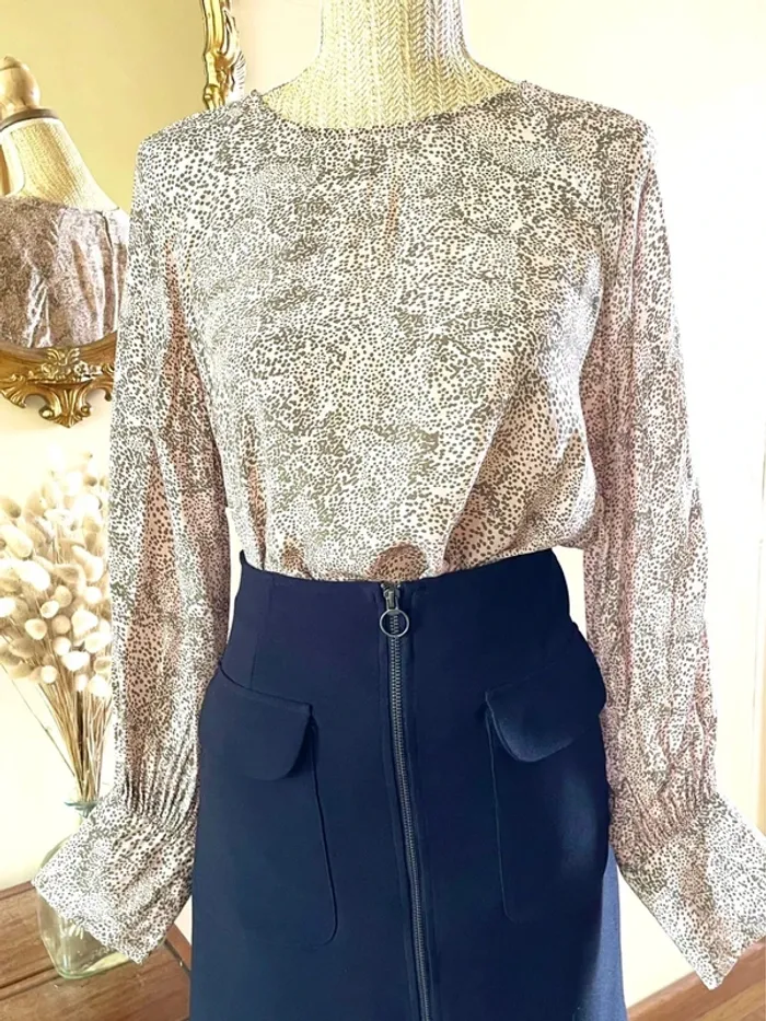 Sublime blouse manche longue fluide mango taille XL rose à motif - photo numéro 11