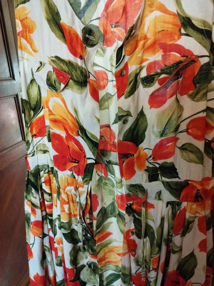 Robe longue blanche fleurie taille S/36 vintage dress floral - photo numéro 5