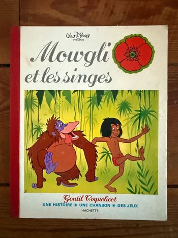 Livre ancien vintage Walt Disney Mowgli et les singes le livre de la jungle gentil coquelicot