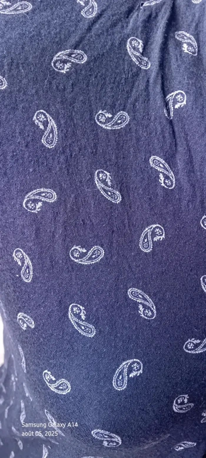 Haut manches très courtes cache cœur motif arabesques marine femme L esprit - photo numéro 14