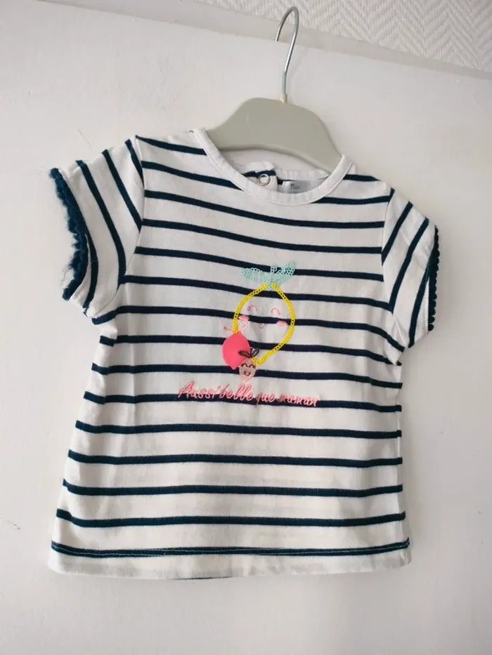 (a) t-shirt rayé marin Mes petits cailloux 12m - photo numéro 2