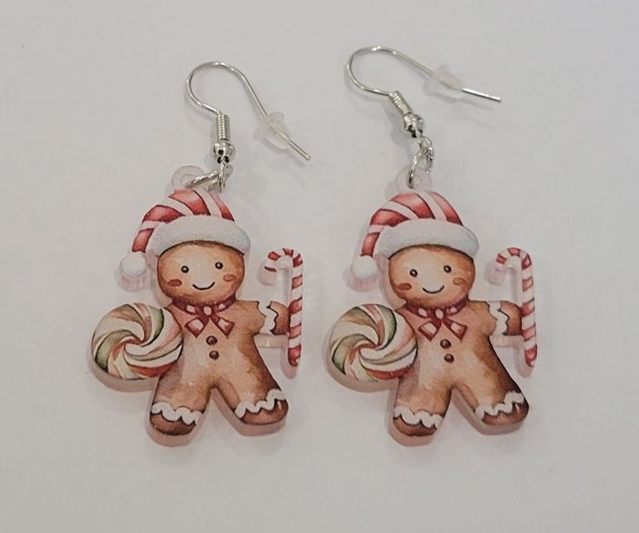 boucles d'oreilles ginger bread bonhomme pain d'epices sucre d'orge ! NEUVE ! - photo numéro 4