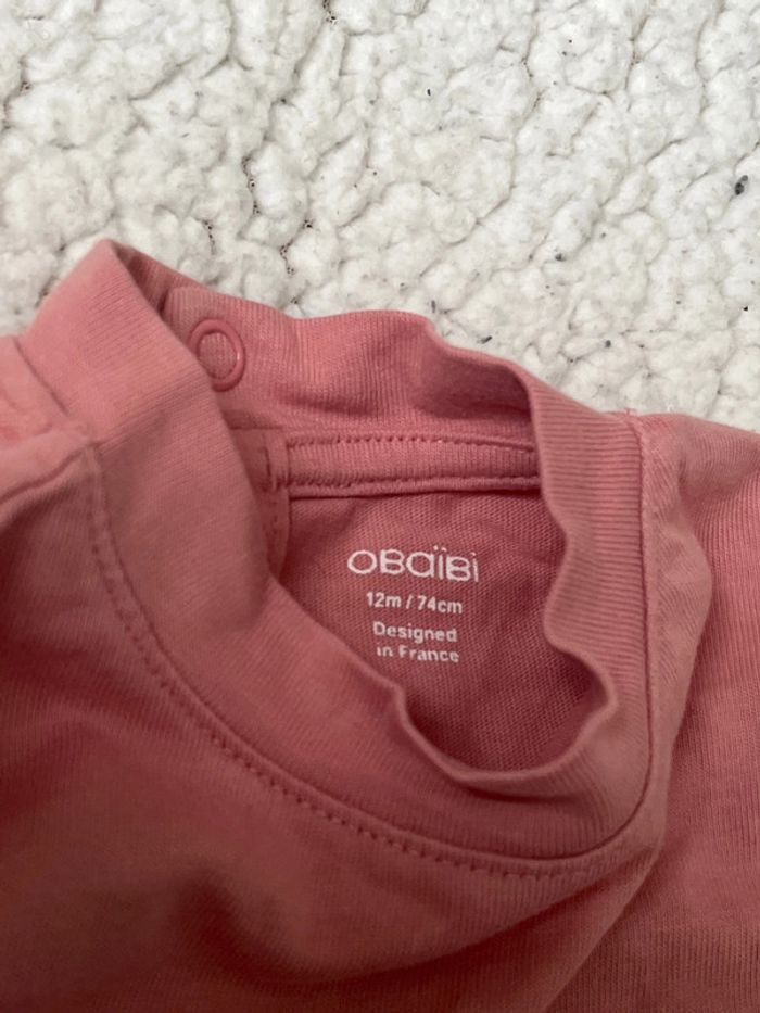 Tee shirt manche longues Obaïbi 12 mois vieux rose - photo numéro 2