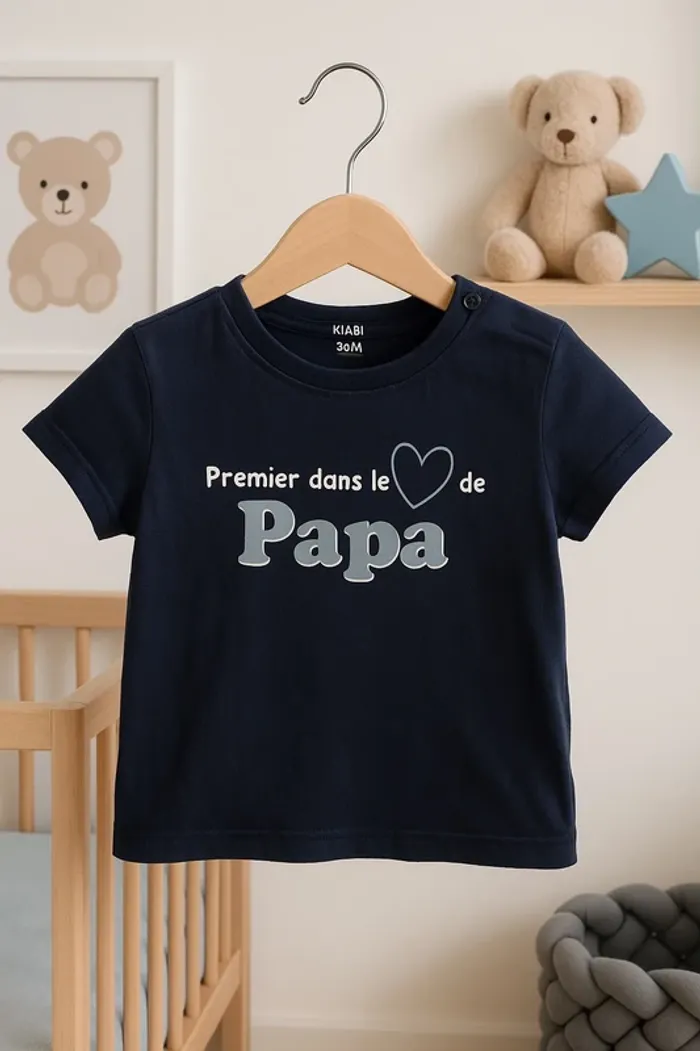 T-shirt garçon bleu marine KIABI 36 mois Premier dans le cœur de Papa”