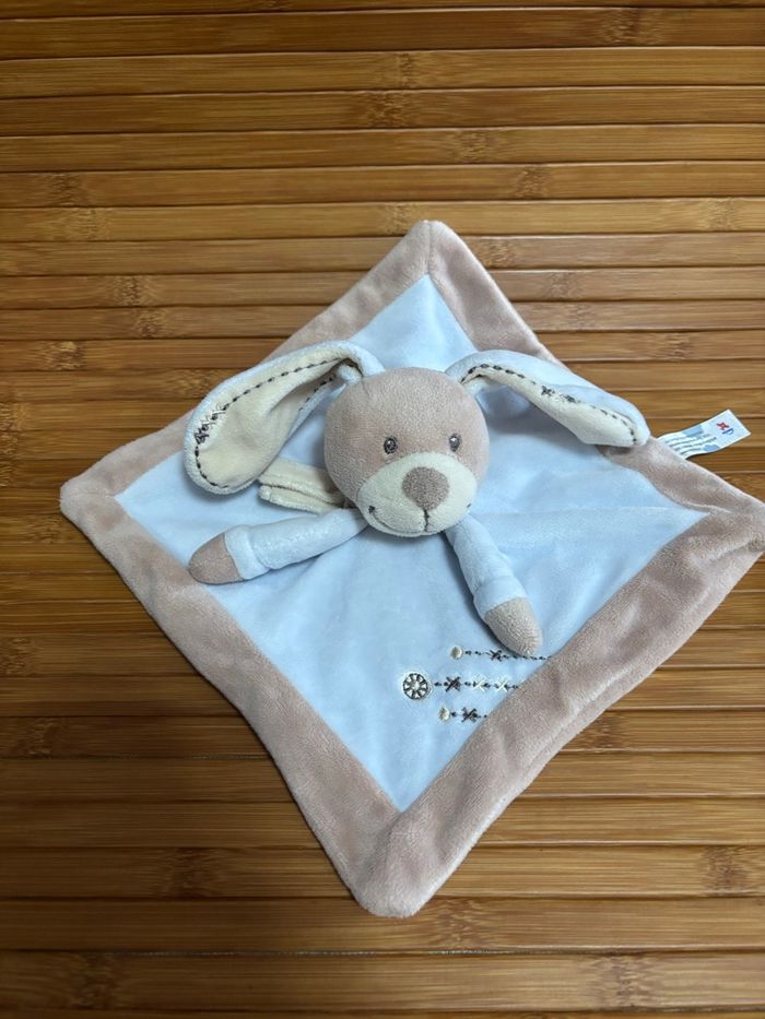 Doudou plat lapin bleu beige écharpe nicotoy - photo numéro 2
