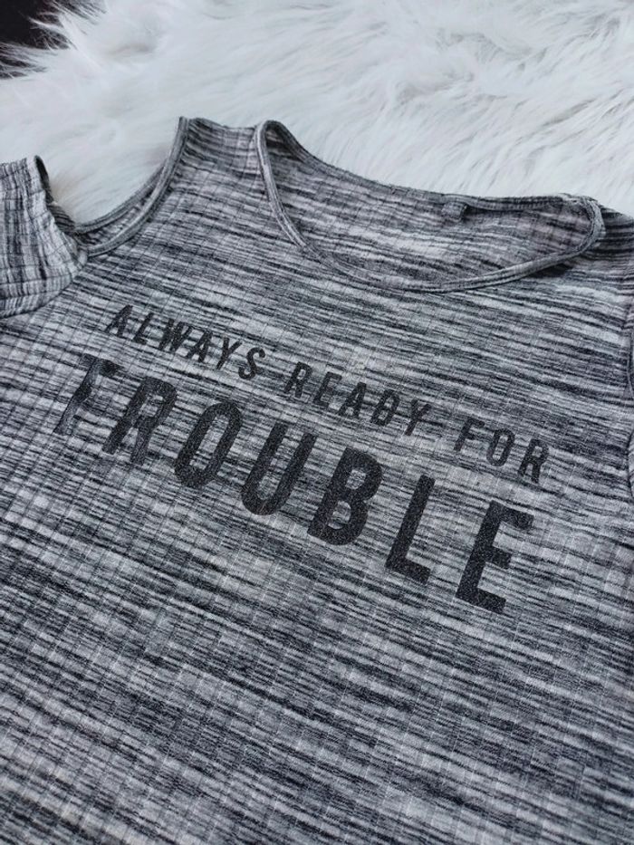 T shirt épaules dénudées gris chiné 12 ans *079 - photo numéro 3
