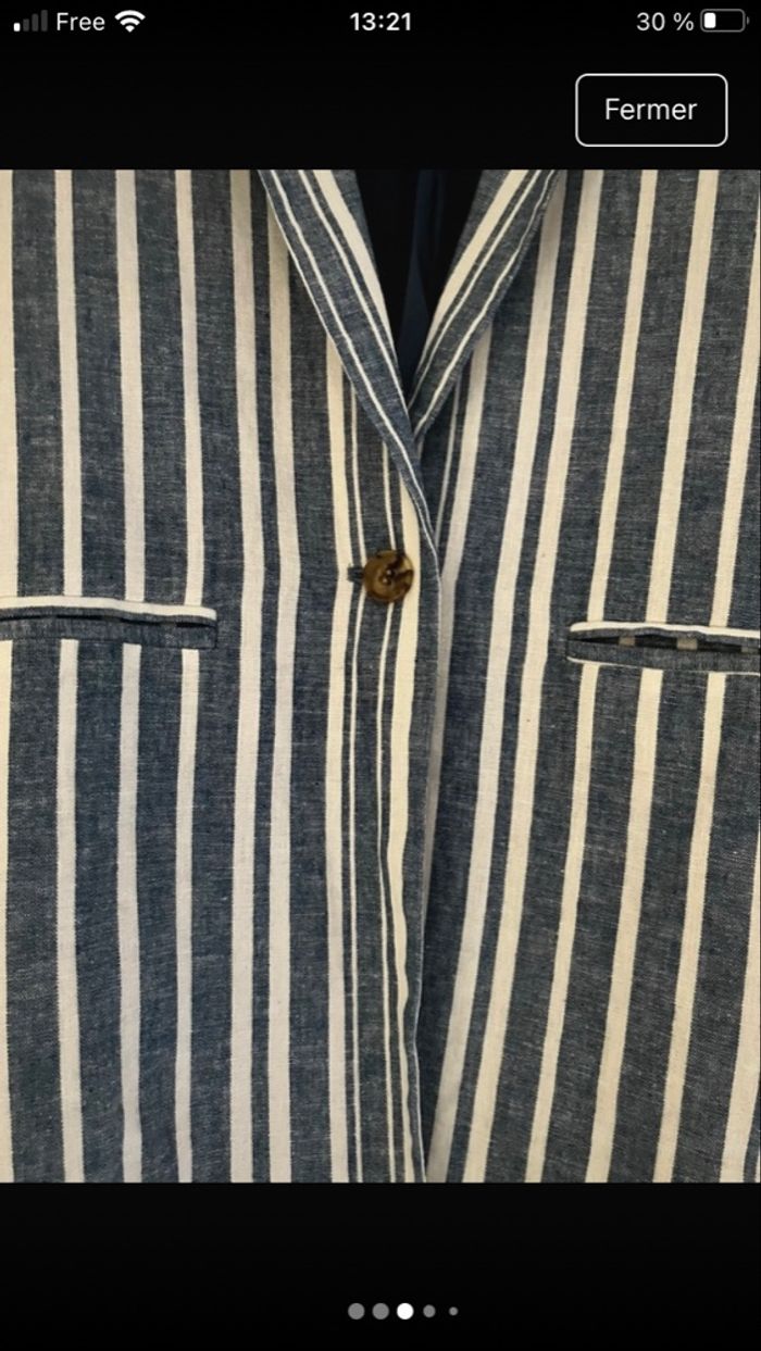 Veste blazer rayée blanc et bleu en lin - photo numéro 3