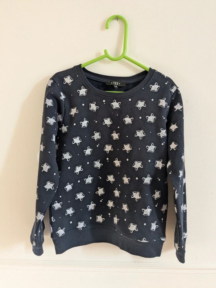 Pull bleu marine renards blancs Tex 7-8 ans