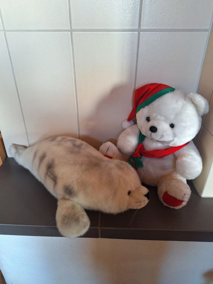 Lot 2 Peluches doudous phoque et ours de Noël