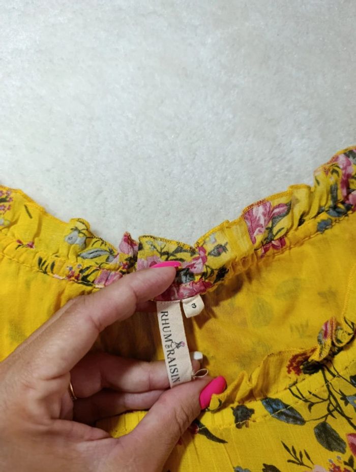 Robe bobo chic Rhum Raisin T3 jaune fleuri épaules dénudées 100% coton - photo numéro 8