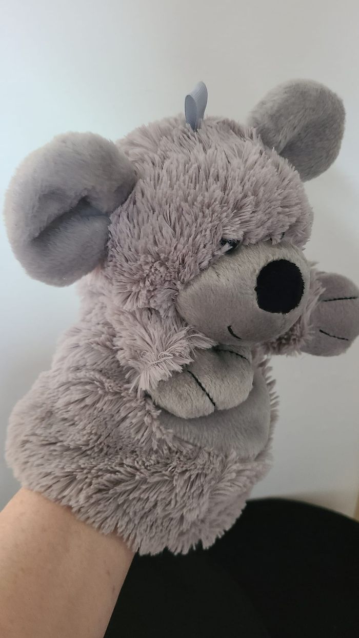 DOUDOU JEUX DE MOMES MARIONNETTE SOURIS GRISE NEZ NOIR - photo numéro 5