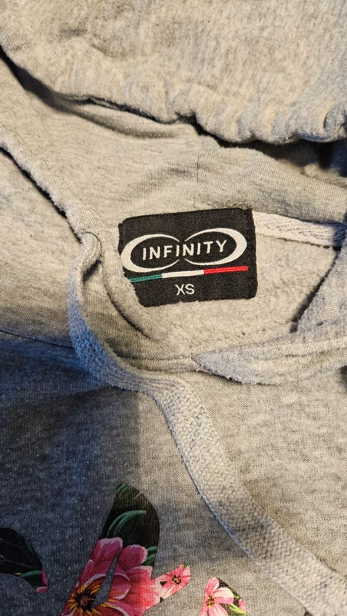 Sweat à capuche et manches longues gris clair avec dessin,Infinity, taille XS, nickel - photo numéro 6